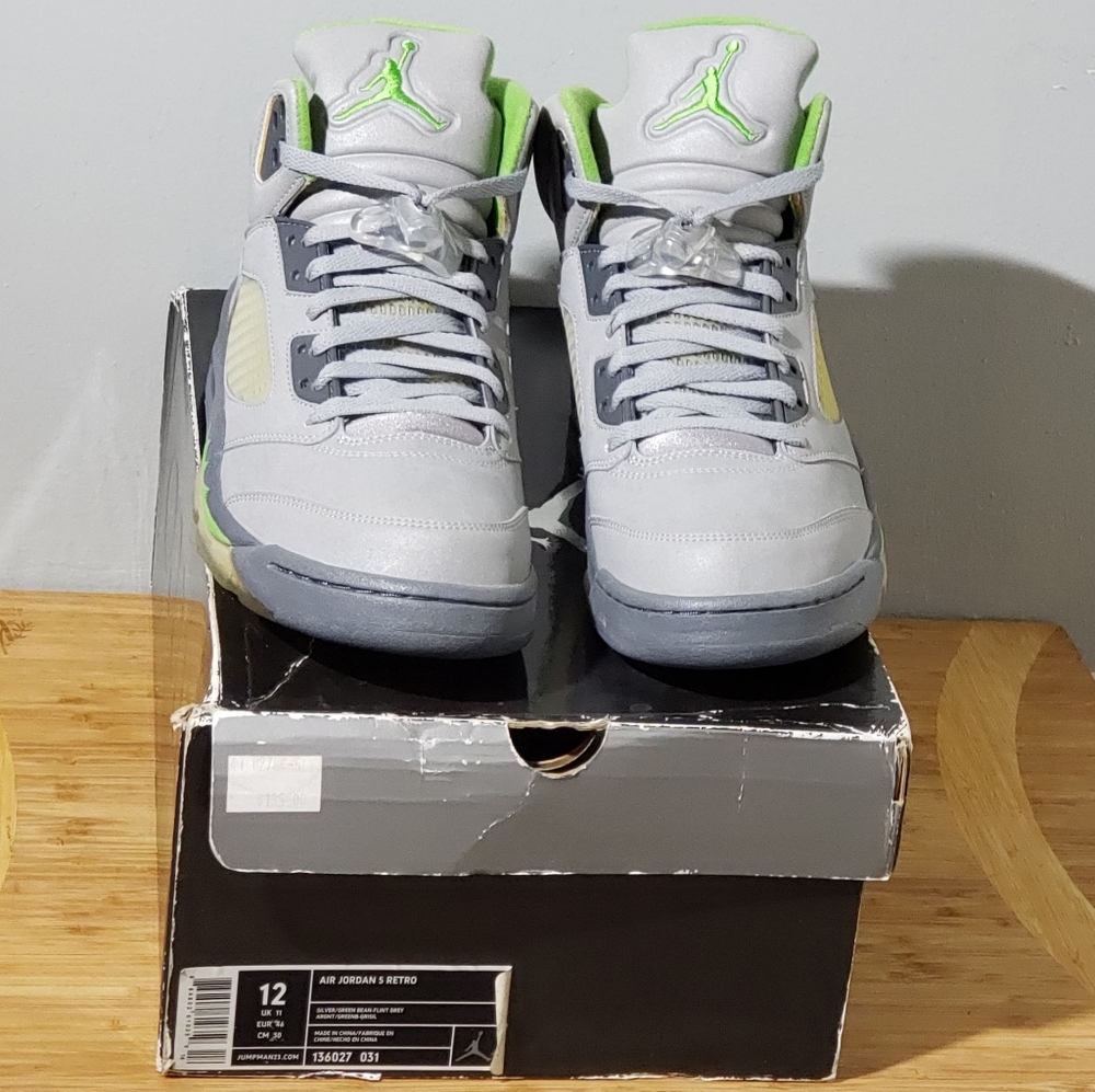 Air Jordan 5 Retro 2006 -  136027 031 Silver/Green Bean-Flint Grey Men Size 12